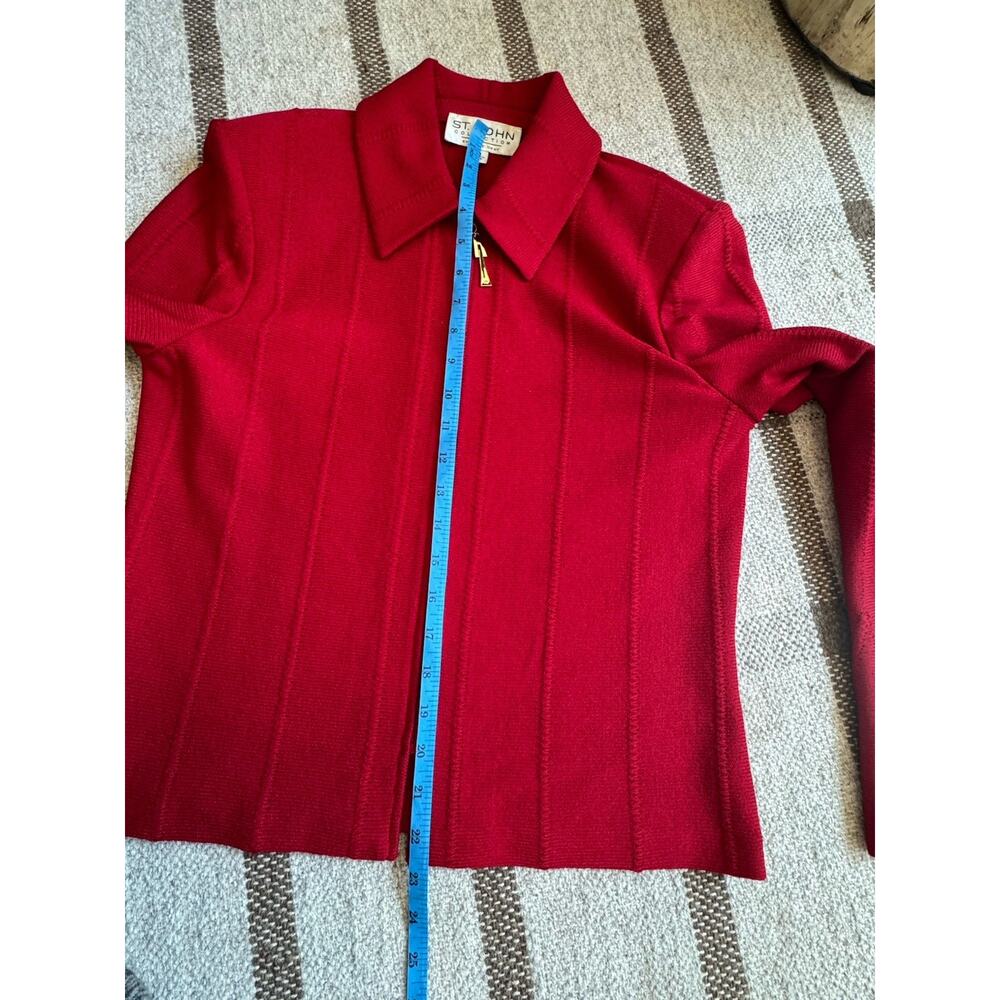 St John Marie Gray Red Jacket Bell Sleeve 10 Zip Large Crop Blazer Wool Vintage - Picture 7 of 10